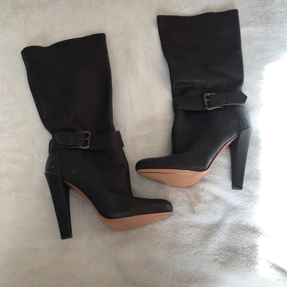 Joan and David mid calf high heel leather boots - Picture 1 of 8